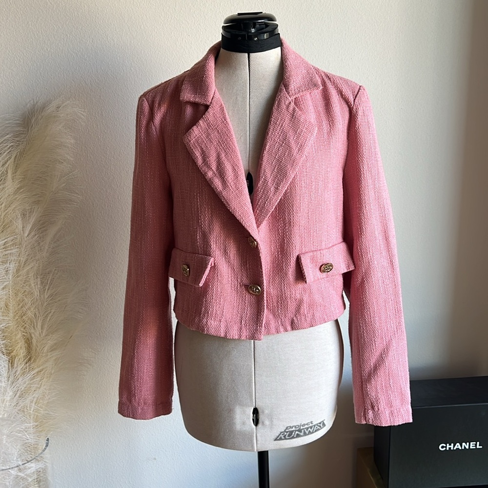 Upcycled Pink Tweed Cropped Blazer